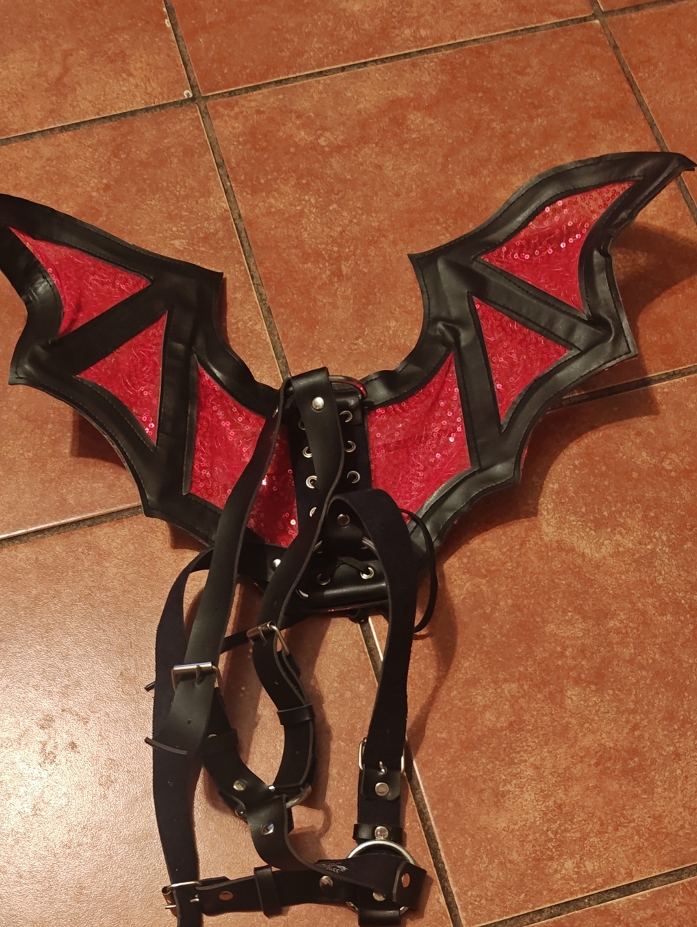 Red Sequin Bat Wing Kids Costume Harness - Picture 3 of 5